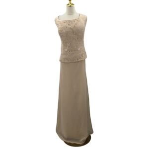 MOTHER OF THE BRIDE SZ 22 PLUS beige lace sleeveless maxi party dress NEW B60